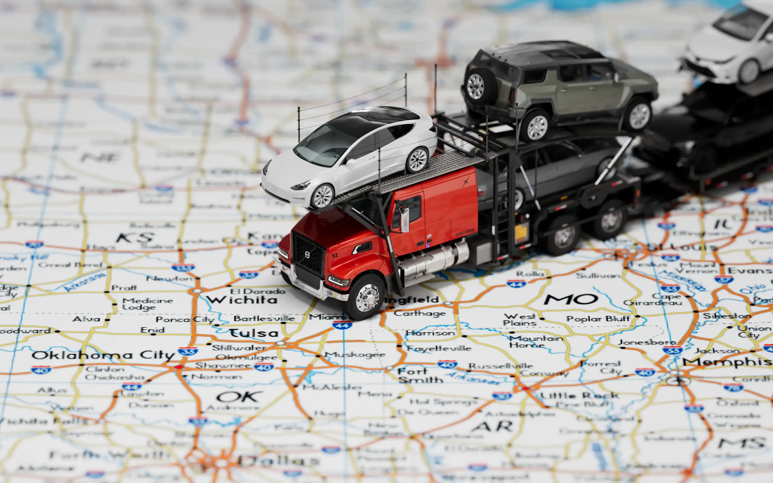 Car carrier truck on highway for nationwide transport